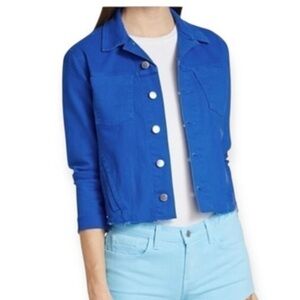 L’AGENCE Janelle Slim Raw Denim Jacket (Azure Blue) - small